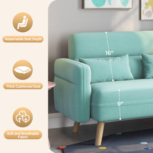 46" Modern Fabric Loveseat Sofa with Lumbar Pillows & Solid Wood Legs