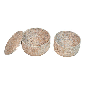 Hourglass Handwoven Hyacinth Storage Accent Table with Lid