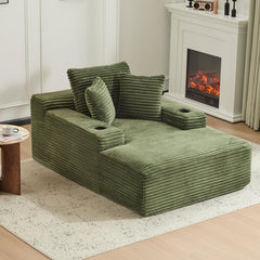 Oversized Corduroy Chaise Lounge Sofa Chair with Pillows & Cup Holders