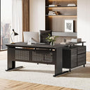 L-Shaped Executive Desk with File Cabinet and Storage Shelves