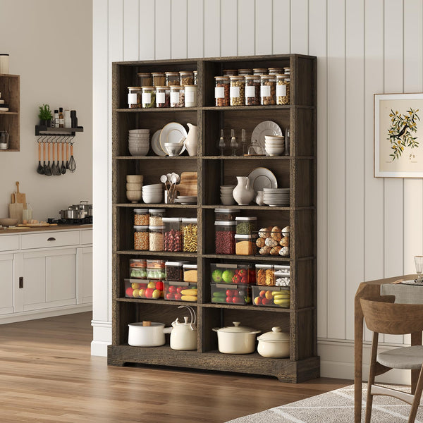76" Tall 6-Tier Wood Bookcase with 12 Compartments