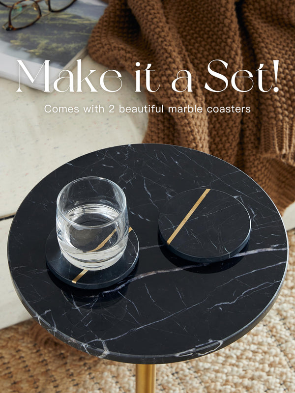 Adjustable Height Marble Side Table with Pedestal Stand