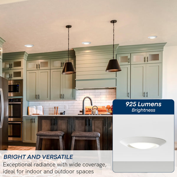 6-Inch Canless LED Recessed Downlight – 3000K, 925 Lumens, 90 CRI, Dimmable, Wet Rated