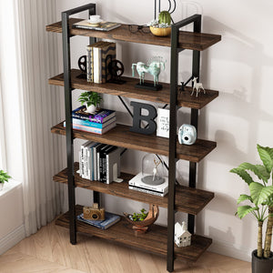 Industrial Solid Wood Bookcase with Metal Frame