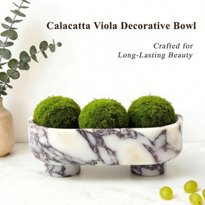 Oval Marble Fruit Bowl – Two-Legged Pedestal, 10"