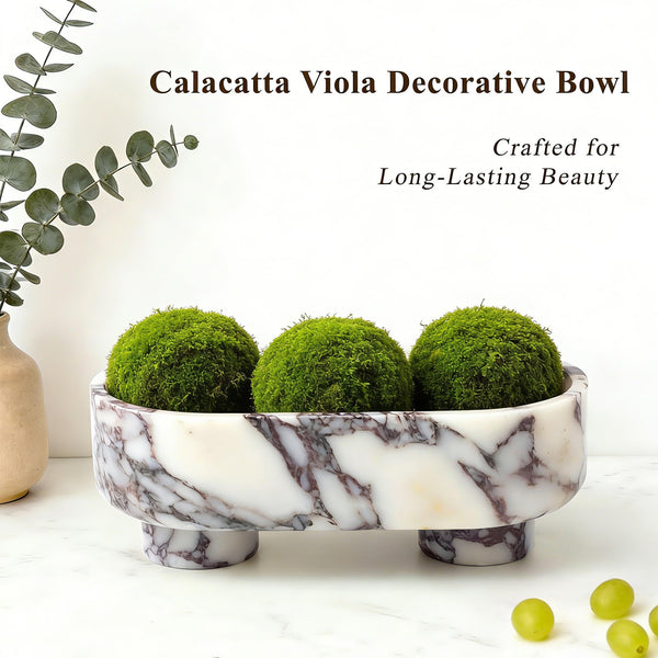 Oval Marble Fruit Bowl – Two-Legged Pedestal, 10"