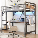 Twin Loft Bed with LED Lights & Charging Station