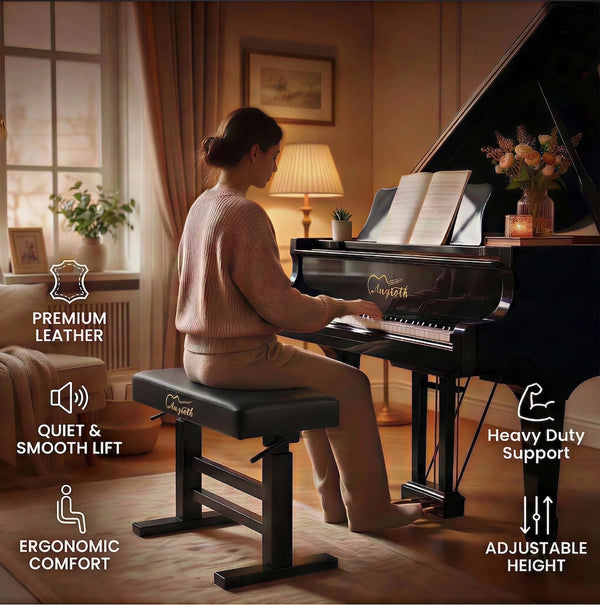 Hydraulic Piano Bench with Adjustable Height – Memory Foam Keyboard Stool