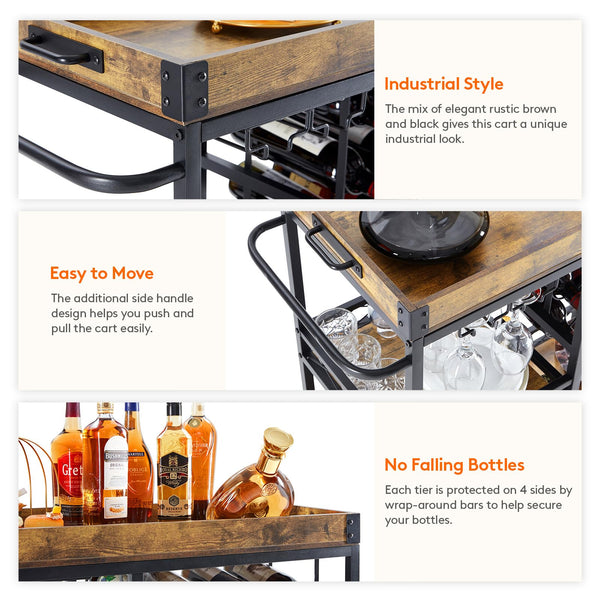 3-Tier Bar & Serving Cart with Wine Racks