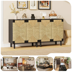 Seagrass Sideboard Buffet Cabinet with Adjustable Shelf