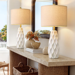 Ceramic Table Lamp Set of 2 — Boho Bedside Nightstand Lamp