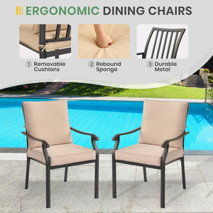 Metal Stackable Outdoor Patio Dining Chairs Set with Cushions – Khaki
