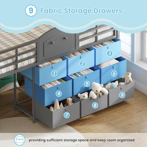 Kids Low Loft Bed with Storage Drawers and LED Lights