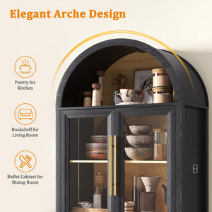 5-Tier Arched Glass Door Storage Cabinet with LED Lights – Black