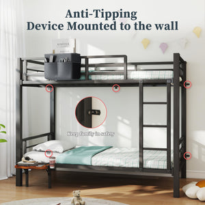 Heavy Duty Metal Bunk Bed Twin Over Twin with Desk, Storage & Convertible Design
