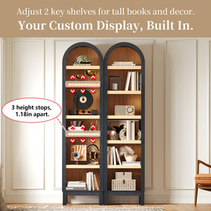 69" Tall Skinny Bookshelf with Arched Top & Adjustable Shelves