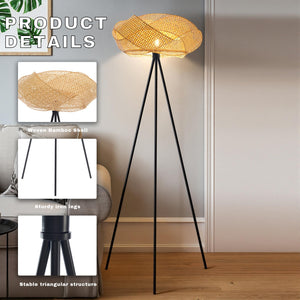 Bamboo Tripod Floor Lamp with Handwoven Lotus Shade