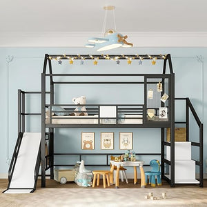 Twin Loft Bed with Slide, Stairs & Storage