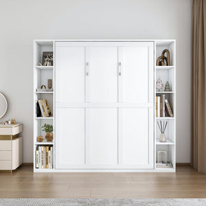 Queen Murphy Bed with Storage Cabinet – White