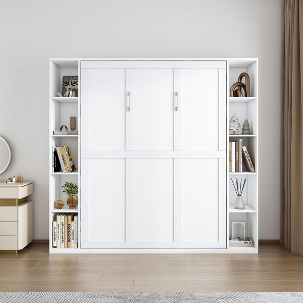 Queen Murphy Bed with Storage Cabinet – White