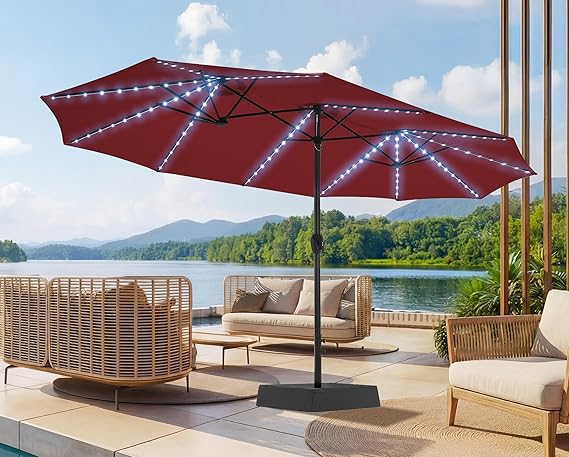 15ft LED Solar Patio Umbrella with Base