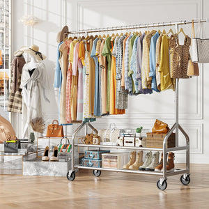 Heavy Duty Rolling Clothes Rack with Shelves
