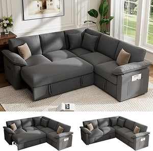 L-Shaped Sectional Sleeper Sofa with Pull-Out Bed and Storage