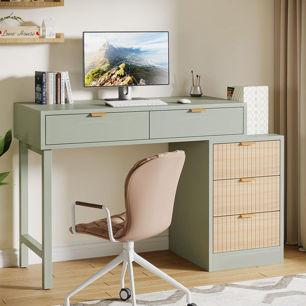 Computer Desk with 5 Drawers & Reversible Storage Cabinet