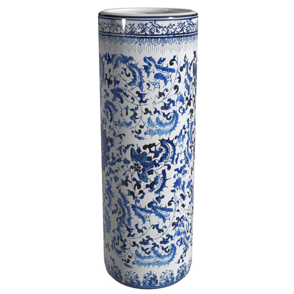 24" Floral Blue & White Porcelain Umbrella Stand