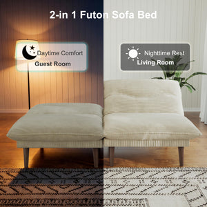 Convertible Futon Sofa Bed with Adjustable Backrest – 75 Inch Corduroy Loveseat