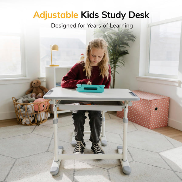 Kids Height-Adjustable Desk and Chair Set with Pencil Drawer