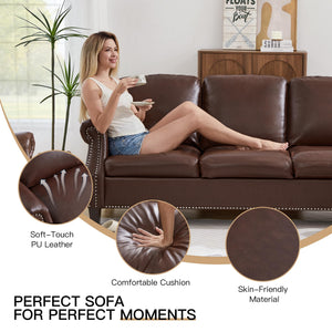 3-Piece PU Leather Sofa Set with Nailhead Trim