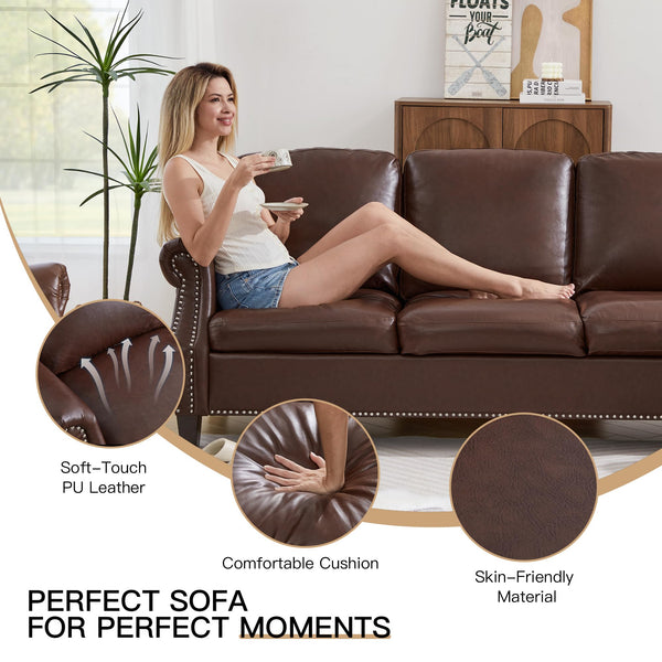 3-Piece PU Leather Sofa Set with Nailhead Trim