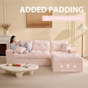 Modular L-Shaped Sectional Sofa with Ottoman – Corduroy Deep Seat, 102"
