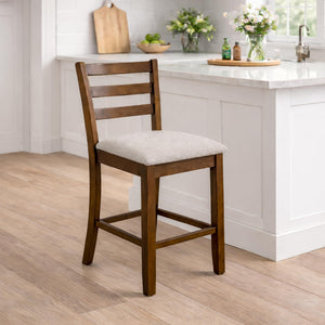 Counter Height Bar Stools Set of 2 – Rubberwood with Upholstered Seat