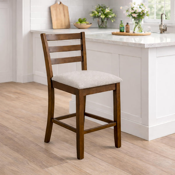 Counter Height Bar Stools Set of 2 – Rubberwood with Upholstered Seat