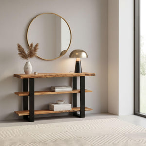 48-Inch 3-Tier Live Edge Console Table with Metal Frame