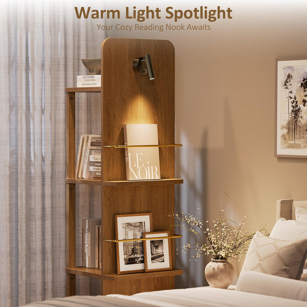 4-Tier Rotating Bookshelf Tower with Light