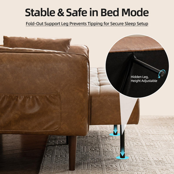 85" Convertible Futon Sofa Bed with Storage & Adjustable Armrests