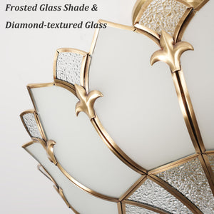 Brass Stained Glass Semi-Flush Mount Ceiling Light