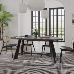 Oval Dining Table for 6-8 People with Tapered Legs