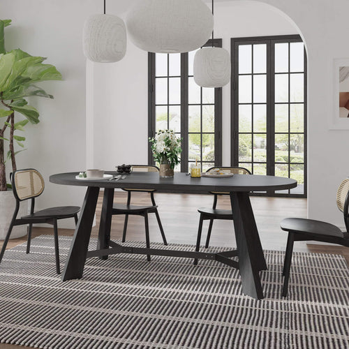Oval Dining Table for 6-8 People with Tapered Legs