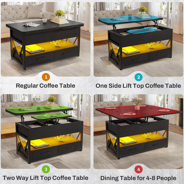 Lift Top Coffee Table with Storage & LED Light