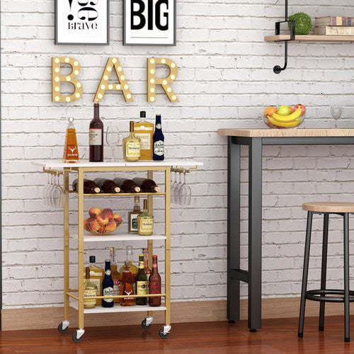 4-Tier Rolling Bar Cart with Wine & Glass Holder