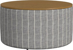 Round Storage Ottoman with Wood Top
