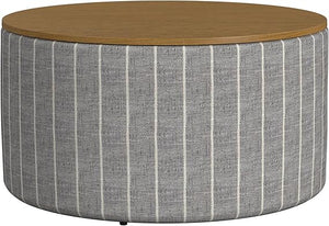 Round Storage Ottoman with Wood Top