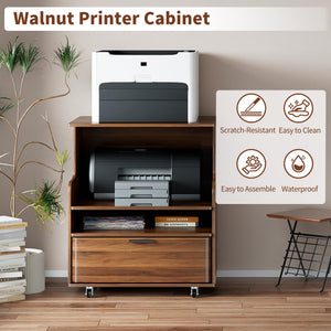 Rolling Printer Stand with Drawer & 3-Tier Storage Shelves