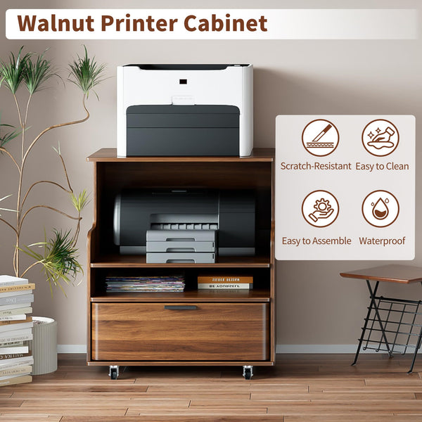 Rolling Printer Stand with Drawer & 3-Tier Storage Shelves