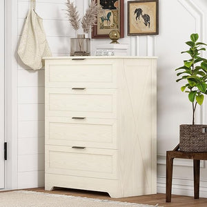 4-Drawer Dresser with Golden Handles – White, Wash Grey, Light Oak
