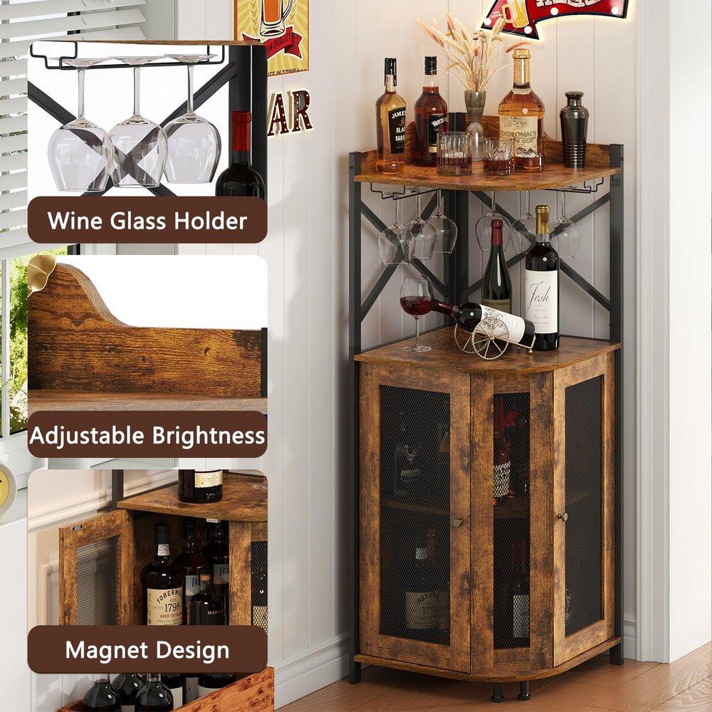 Corner Bar Cabinet with LED Lights